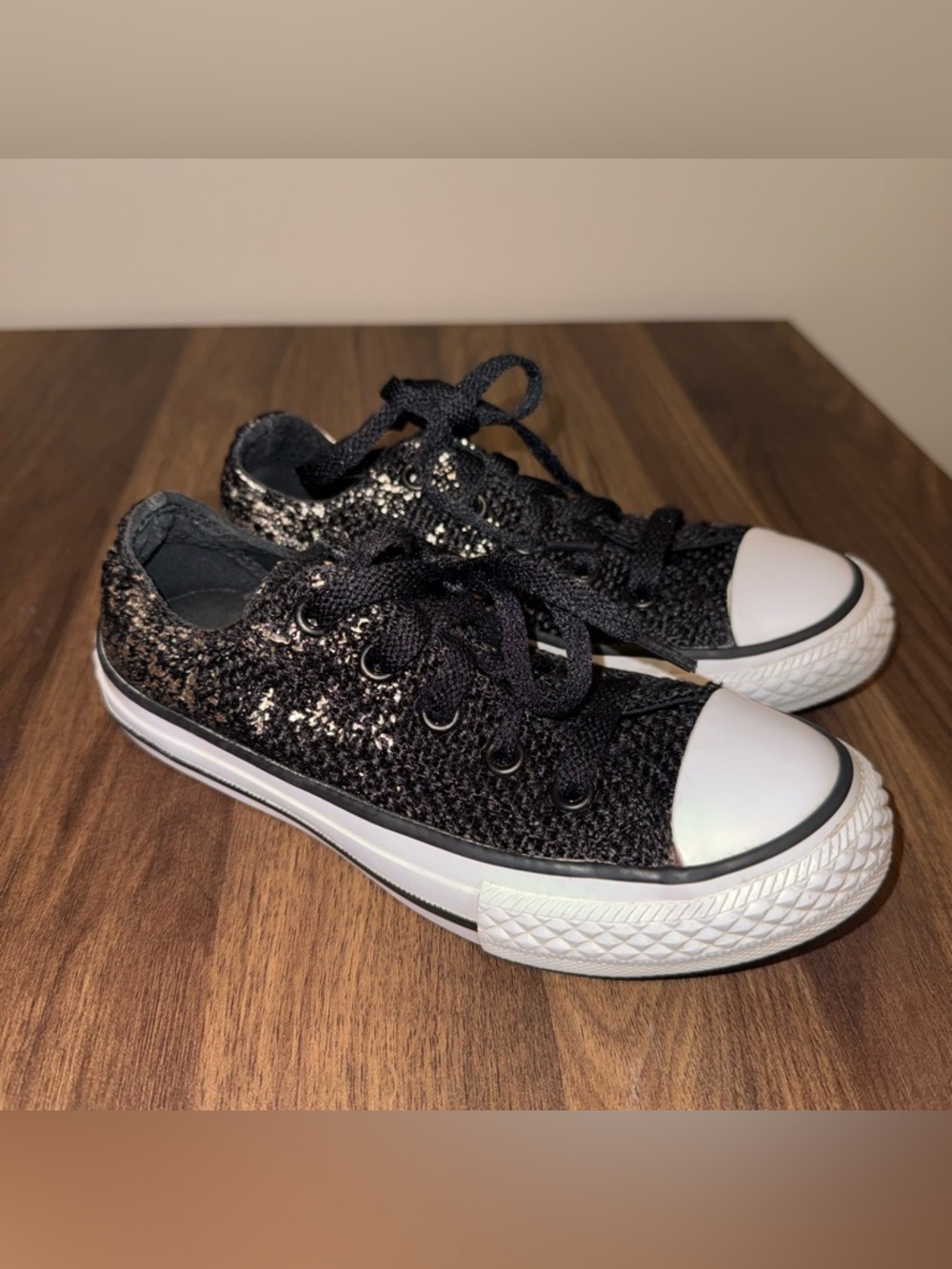 Converse Junior CT OX Black Textile & Gold Metallic Sneakers girls size 12